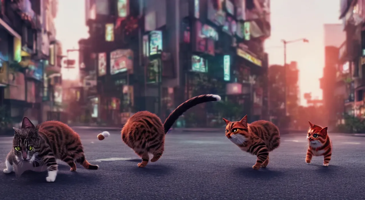 Prompt: hyperrealistic pokemon fighting a cat in the streets of dystopian tokio cinematic lighting 8k wide angle shallow depth of field