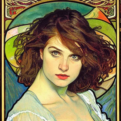 Prompt: a painting in the style of william henry millais and in the style of alphonse mucha.