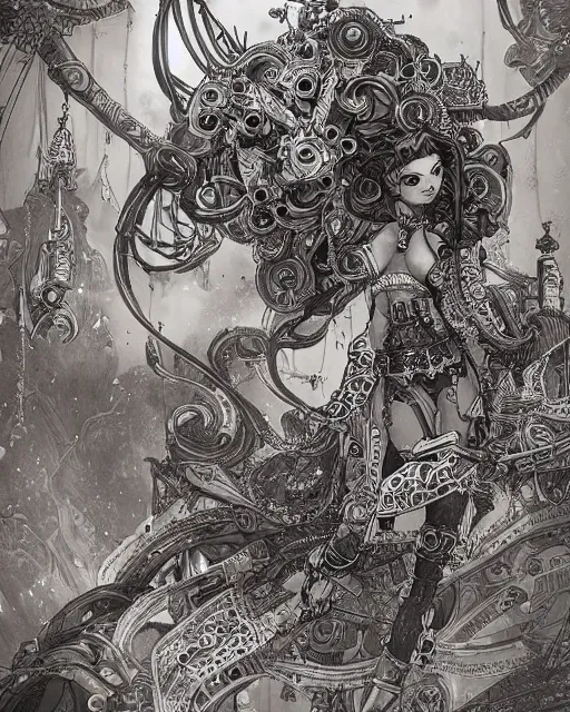 Image similar to lady mechanika, comic, intricate linework, detailed and intricate environment, artstation, trending, beautiful, highly detailed, focus, smooth, by joe benitez