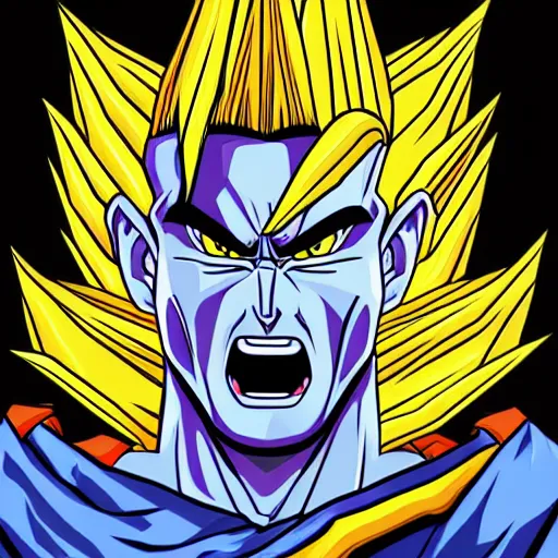 Image similar to portrait of a final boss going super saiyan, sticker, highly detailed, colorful, illustration, smooth and clean vector curves, no jagged lines, vector art, smooth