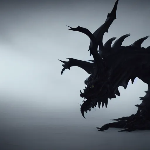 Prompt: a highly detailed ghastly shot of a (dragon) made of black fog and obscure shadow, creating an ominous presence, artstation, deviantart, unreal engine 5 render