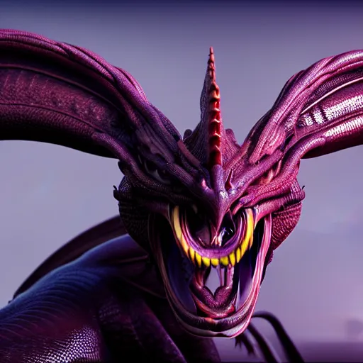 Image similar to a dragon as an ophidian alien, photorealistic 3D octane render, unreal engine, coherent like Dall-E 2
