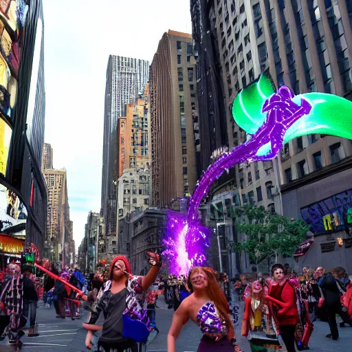 Image similar to fantasy elves attack new york city