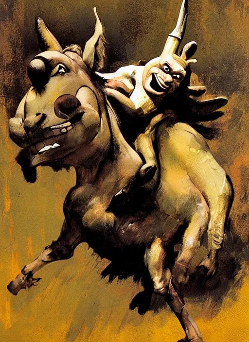 Prompt: shrek and donkey, painting by phil hale, fransico goya,'action lines '!!!, graphic style, visible brushstrokes, motion blur, blurry, visible paint texture, crisp hd image