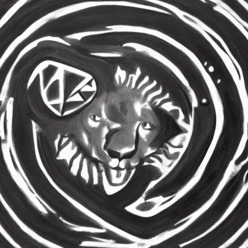 Prompt: an abstract symbol formed by a 2 0 sided die and dark fluid, dark paint, in the style of the blck lion cofee