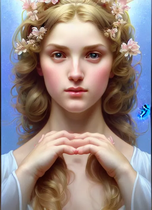 Image similar to perfectly feminine face!! full body portrait of young soap bubble goddess blessed by nature with ever - increasing physical mental perfection, blonde, symmetrical! intricate, sensual features, highly detailed, biblical divine holy perfection!! digital painting, artstation, concept art, smooth, sharp focus, illustration, art by artgerm and greg rutkowski and alphonse mucha