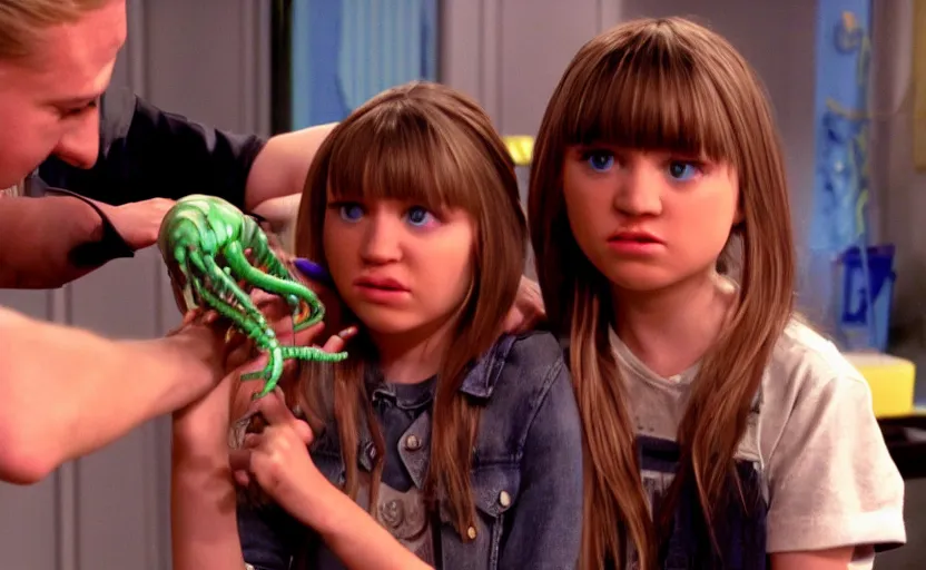 Prompt: alien facehugger hannah montana vfx film