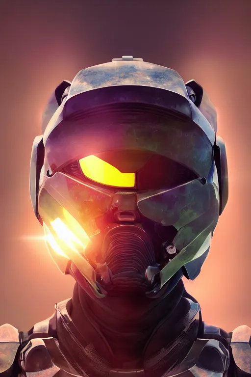 Image similar to robot ninja mask helmet halo master chief radiating a glowing aura global illumination ray tracing hdr fanart arstation by ian pesty and katarzyna da „ bek - chmiel