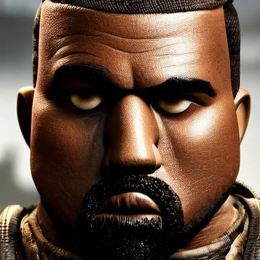 Prompt: kanye west muppet in gears of war, splash art, movie still, detailed face, photorealistic facial features, cinematic lighting, dramatic, octane render, long lens, shallow depth of field, bokeh, anamorphic lens flare, 8 k, hyper detailed, 3 5 mm film grain