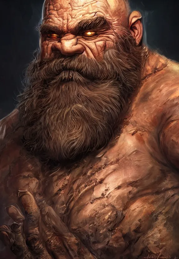 Image similar to a higly detailed airbrush full body shot and face portrait painting of a grim brute male dwarf male character, dynamic lighting, ambient lighting, deviantart, art by artgerm and simon bisley and karol bak