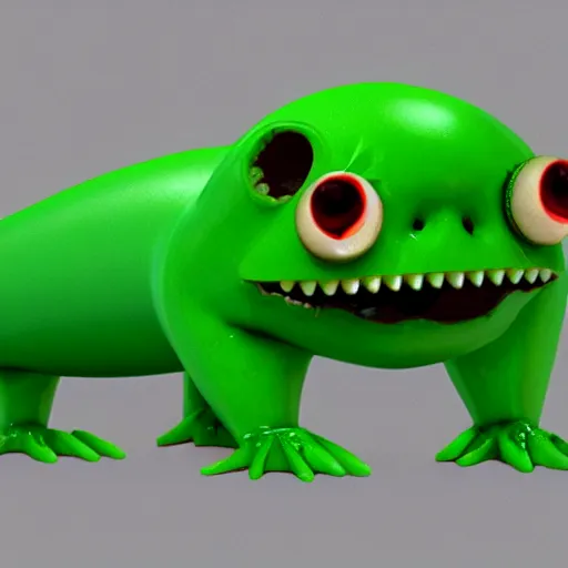 Image similar to Green Sausage with eyes and fangs, fine details, concept art