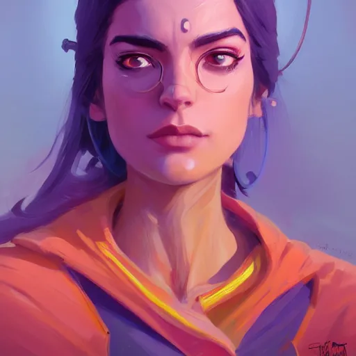 Image similar to female portrait, maya ali mage, gloomhaven, dynamic lighting, gaudy colors, octane render aesthetic, matte painting concept art, official fanart behance hd artstation by jesper ejsing, by rhads and makoto shinkai and lois van baarle and ilya kuvshinov and rossdraws