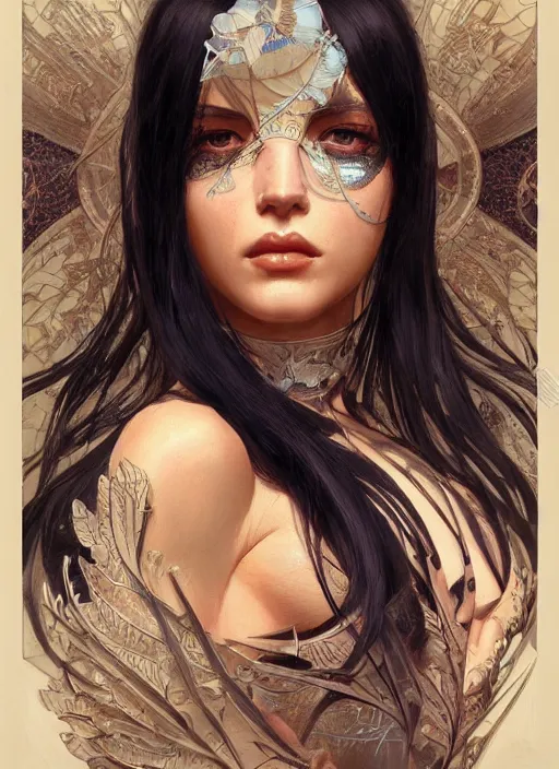 Image similar to symmetry!! nico robin, machine parts embedded into face, intricate, elegant, highly detailed, digital painting, artstation, concept art, smooth, sharp focus, illustration, art by artgerm and greg rutkowski and alphonse mucha, 8 k