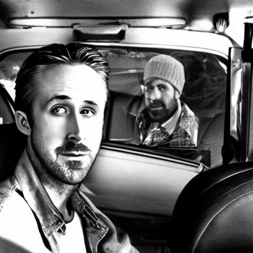 Prompt: ryan gosling working as taxi driver in simpsons