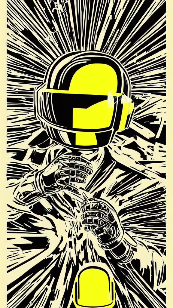 Image similar to Daft Punk logo by mcbess, full colour print, Techno concert advert, DAFT PUNK CONCERT 24 Aout 2022