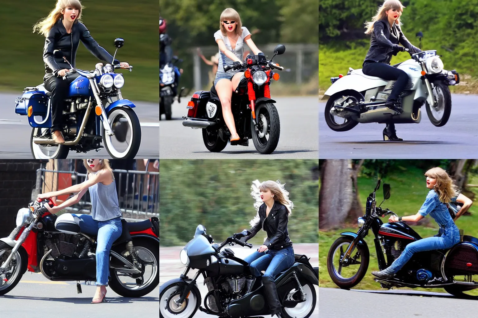 Prompt: Taylor Swift riding a motorcycle