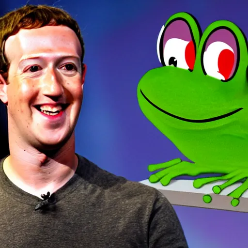 Prompt: mark zuckerberg with a frog on his shoulder