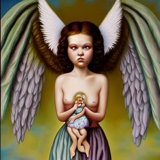 Prompt: Angel painting by Mark Ryden and Todd Schorr highly detailed