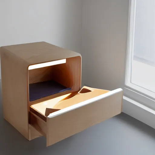 Image similar to a table with a drawer open and a light shone from inside the drawer