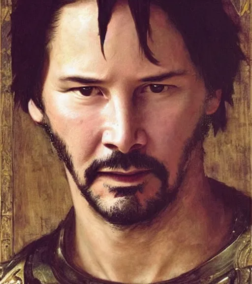 Prompt: keanu reeves in medieval armour, bouguereau and waterhouse