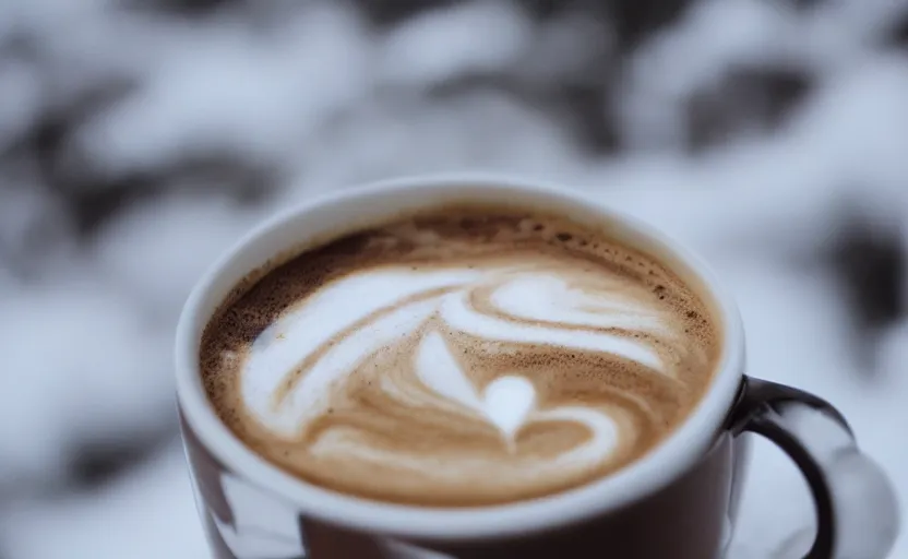 Image similar to a latte, in snow, product photography