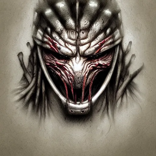 Image similar to surrealism grunge cartoon portrait sketch of Predator, by michael karcz, loony toons style, freddy krueger style, horror theme, detailed, elegant, intricate