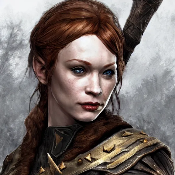 Prompt: photorealistic, christina rene hendricks as a skyrim warrior cosplay character, d & d, fantasy, highly detailed, digital art, trending on artstation, smooth, sharp focus, illustration, art by peter tang and artgem