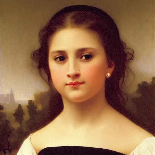 Image similar to a portrait of a beautiful young Hillary Clinton by William Bouguereau H 704