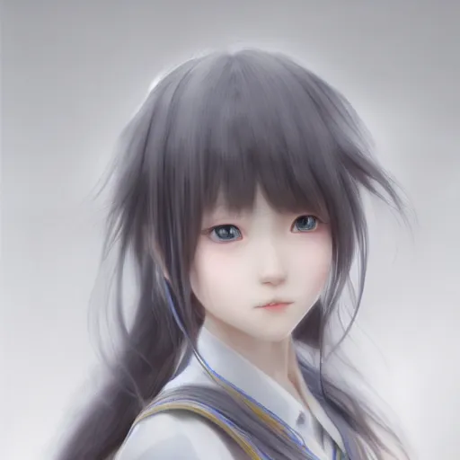 Image similar to ultra-detailed, amazing details, grayish palette, HD semirealistic anime CG concept art digital painting of a Japanese schoolgirl, by a Chinese artist at ArtStation, by Huang Guangjian, Fenghua Zhong, Ruan Jia, Xin Jin and Wei Chang. Realistic artwork of a Chinese videogame, gentle an harmonic colors.