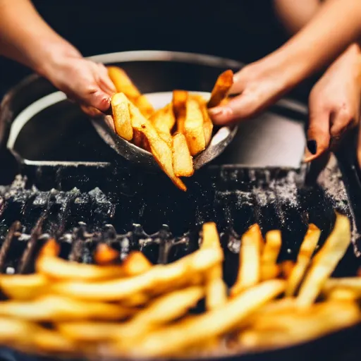 Prompt: person cooking french fries