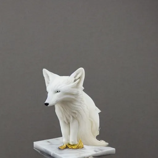 Prompt: artic fox white marble with gold accents by ellen jewett