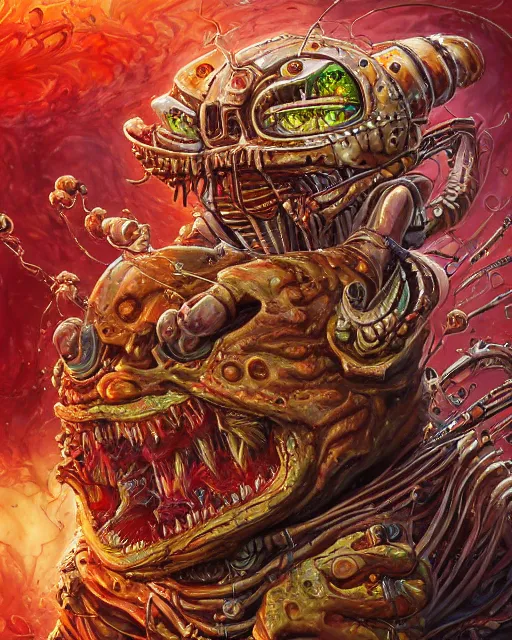 Image similar to bloody fleshmetal cyborg garfield eats jon, by antonio j. manzanedo, giger, alex grey, android jones, wayne barlowe, philippe druillet, raymond swanland, cyril rolando, josephine wall, harumi hironaka, trending on artstation