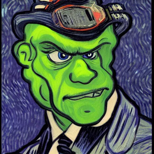 Prompt: slimer from ghost busters, extreme detail, vincent van gogh painting, 8 k, portrait