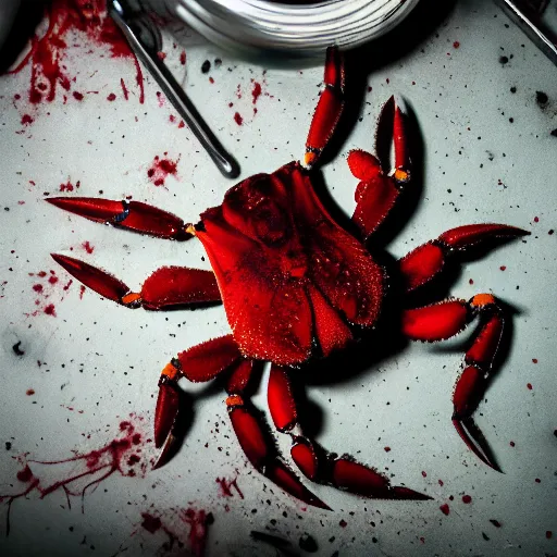 Image similar to big budget horror movie about a blood splattered crab