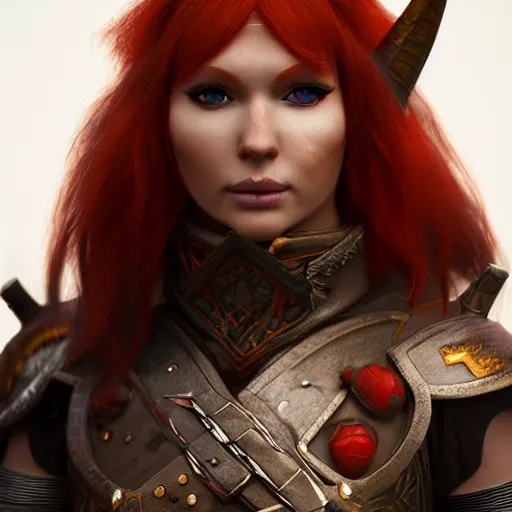 Image similar to beautiful redhead elf with warrior outfit, clash royal style characters, unreal engine 5, octane render, detailed, cinematografic, cinema 4 d