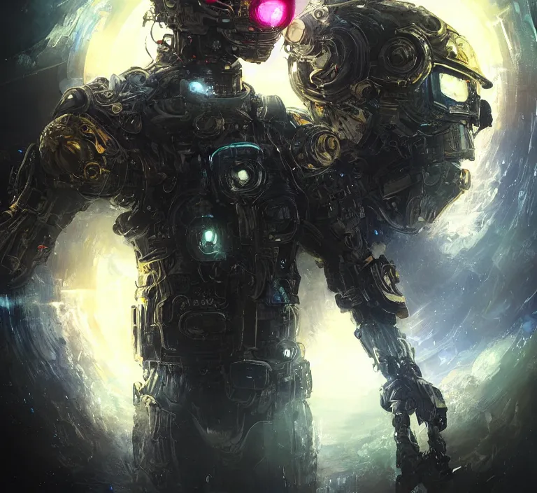 Image similar to portrait sci-fi art by Ruan Jia and Michal Kus, a glowing alien neon orb floating above the hand of a soldier, solar flares, magnetic waves, futuristic environment, detailed and intricate environment, hologram, cyberpunk, neon color bioluminescence, gold and black transparent reflective metal, dramatic lighting, cinematic, high technology, highly detailed portrait, digital painting, artstation, concept art, smooth, sharp focus, ilustration, Artstation HQ