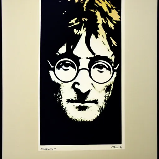 Image similar to individual john lennon silk screen portrait banksy style