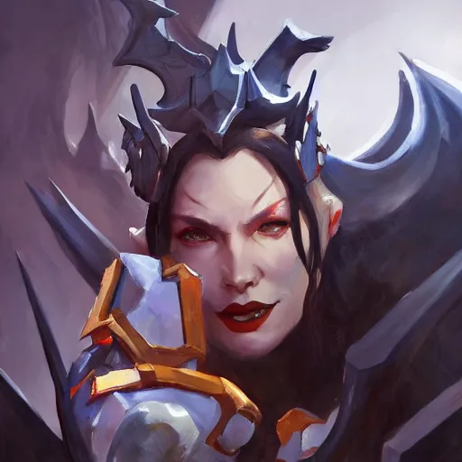 Image similar to greg manchess portrait painting of abaddon from dota 2 as overwatch character, medium shot, asymmetrical, profile picture, organic painting, sunny day, matte painting, bold shapes, hard edges, street art, trending on artstation, by huang guangjian and gil elvgren and sachin teng