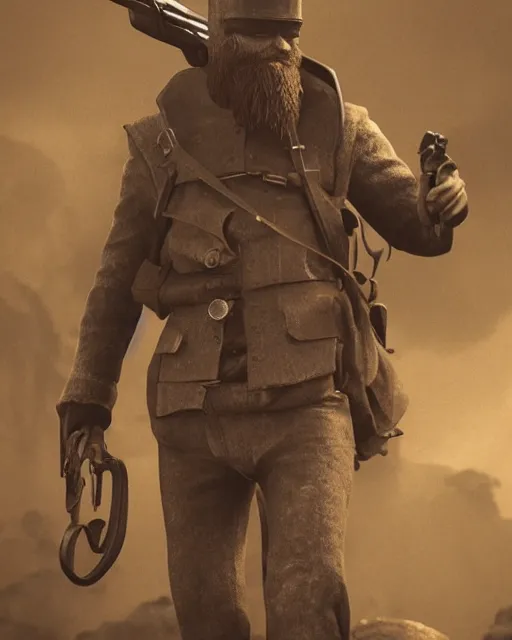 Image similar to ned kelly, close - up, epic action pose, global ullumination, intricate detail, octane render, concept art, award winning hyperrealism photorealism cinematic still