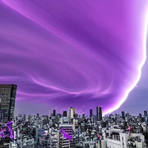 Image similar to A photograph of two extremely beautiful amazing purple tornados entering tokyo award-winning UHD 4K