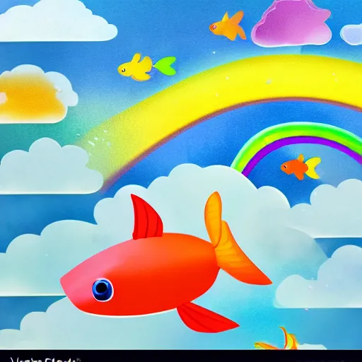 Image similar to sky with rainbow fishes, fantasy, hyperrealistic