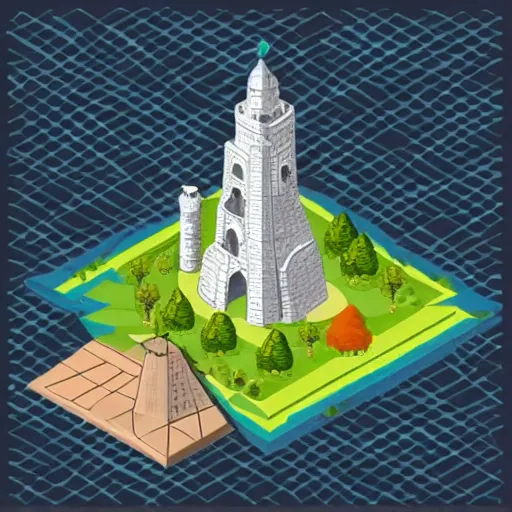 Prompt: isometric view of a wizard tower, svg