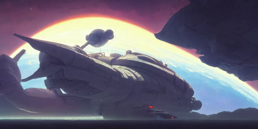 Prompt: a wholesome animation key shot of massive medival retro futuristic dieselpumk cruise spaceship sailling the inttersteller space winds by studio ghibli, animation, sharp, rendered in unreal engine 5, focused, anime key art by greg rutkowski, donato giancola, bloom, dramatic lighting