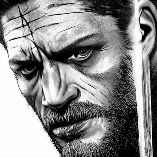 Image similar to Tom Hardy as wolverine very detailed. 4K quality Super Realistic