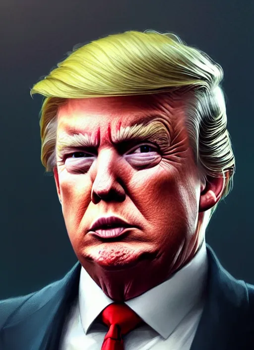 Image similar to Highly detailed portrait of President Trump, in GTA V, Stephen Bliss, unreal engine, fantasy art by Greg Rutkowski, Loish, Rhads, ferdinand knab, Makoto Shinkai and Lois van baarle, ilya kuvshinov, rossdraws, Tom Bagshaw, alphonse mucha, global illumination, radiant light, detailed and intricate environment