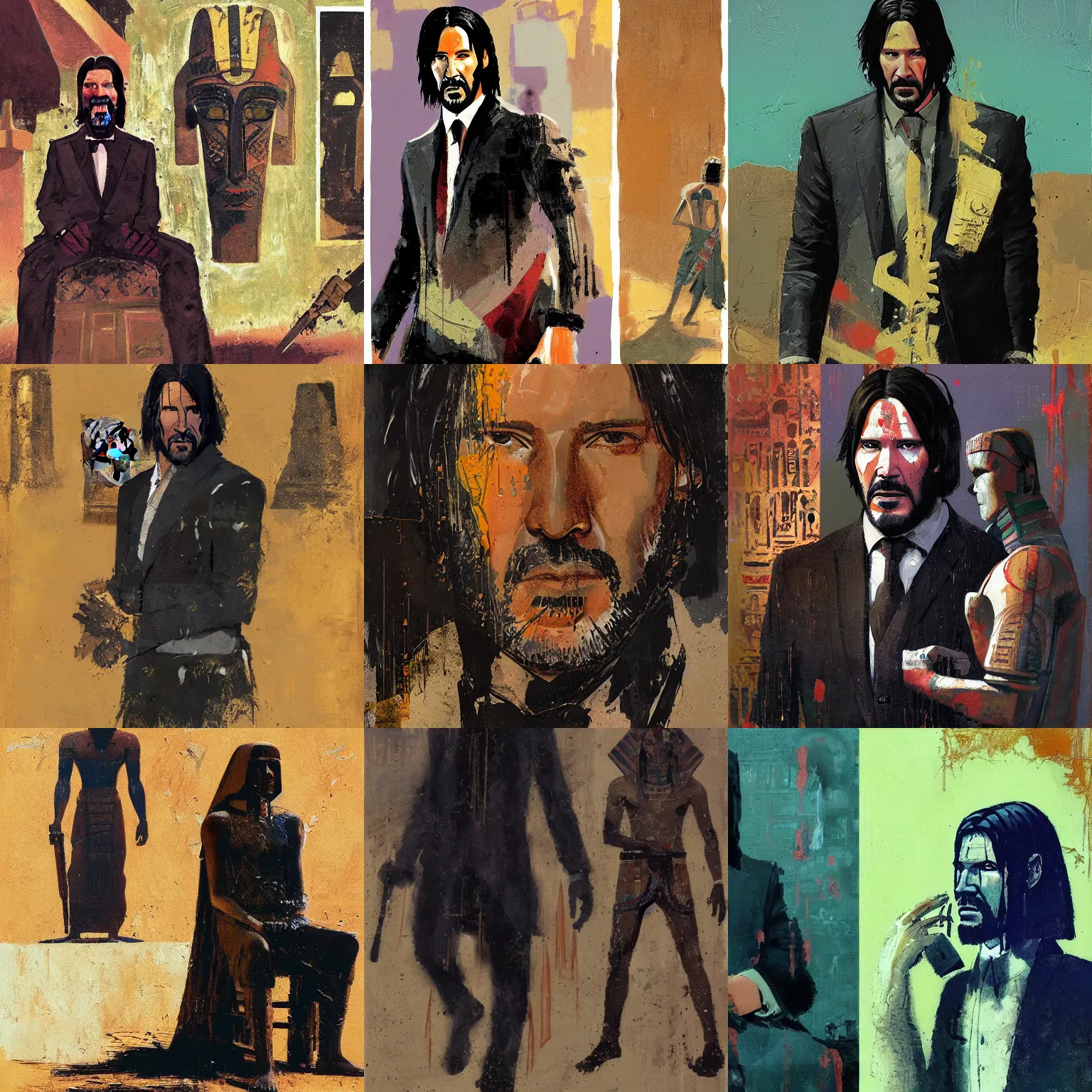 Prompt: John Wick as an Ancient Egyptian, painting by Craig Mullins, by Georg Baselitz, by Karel Thole,