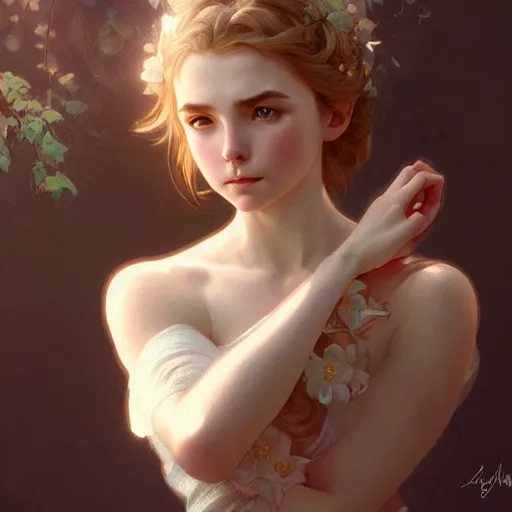 Image similar to beautiful natural mckenna grace, intricate, elegant, highly detailed, digital painting, artstation, concept art, smooth, sharp focus, illustration, art by artgerm and greg rutkowski and alphonse mucha and loish and WLOP