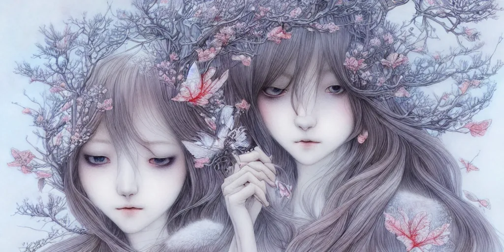 Image similar to breathtaking delicate detailed concept art winter creatures blend, by miho hirano, bizarre compositions, exquisite detail, pastel colors, 8 k