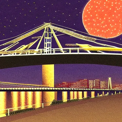 Image similar to night scene of future bridge illustrated by arai yoshimune