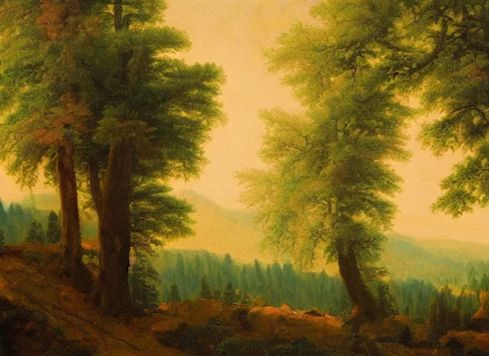Prompt: the black forest, germany in the style of hudson river school of art, oil on canvas